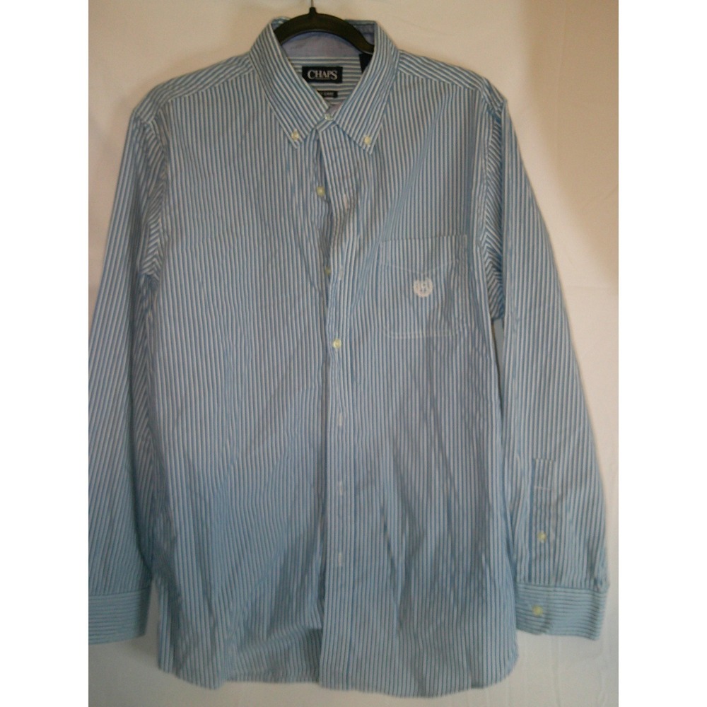 Chaps Mens Medium Button Down Striped Dress Shirt Long Sleeve Casual